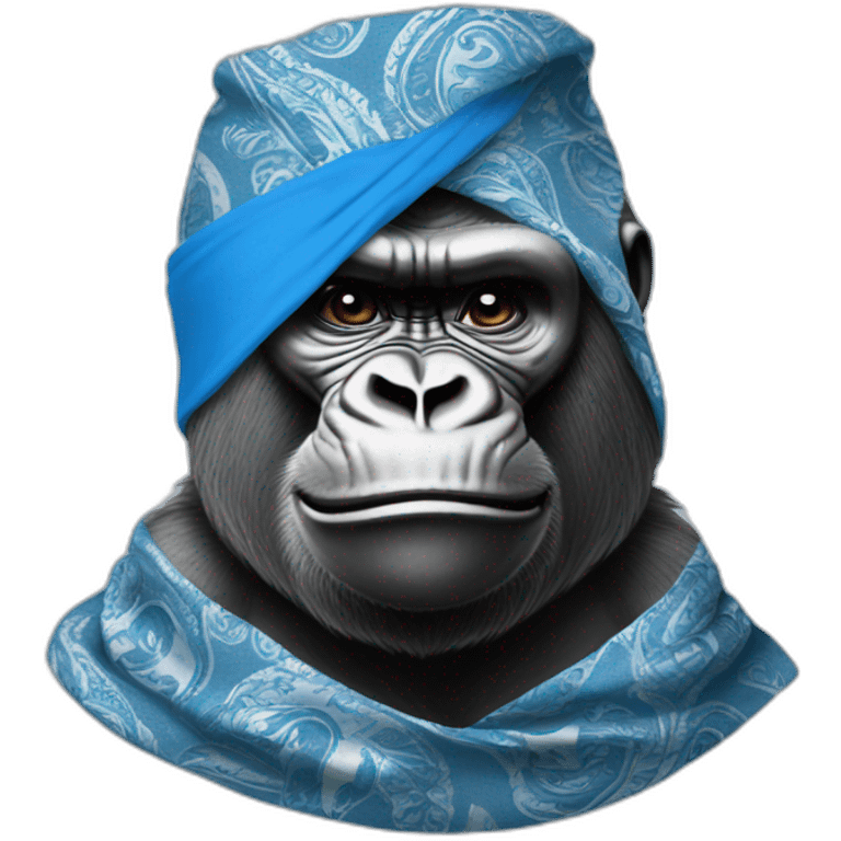 A gorilla wearing a blue bandanna with Paisley pattern around neck emoji