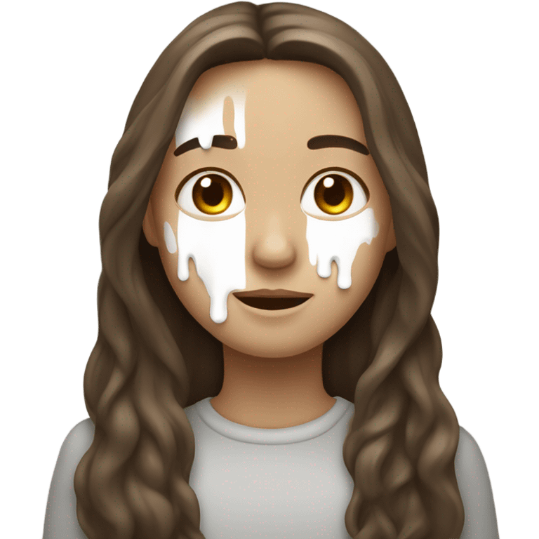 Drip White paint from face long brown hair emoji