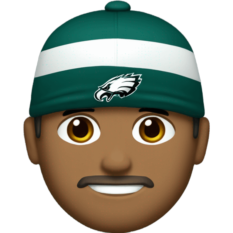 Hispanic man freckles dark blonde hair bark light brown beard Philly eagles shirt and cap  emoji