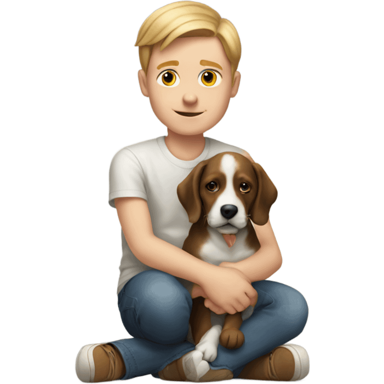 Realistic white boy with a dog on its lap emoji