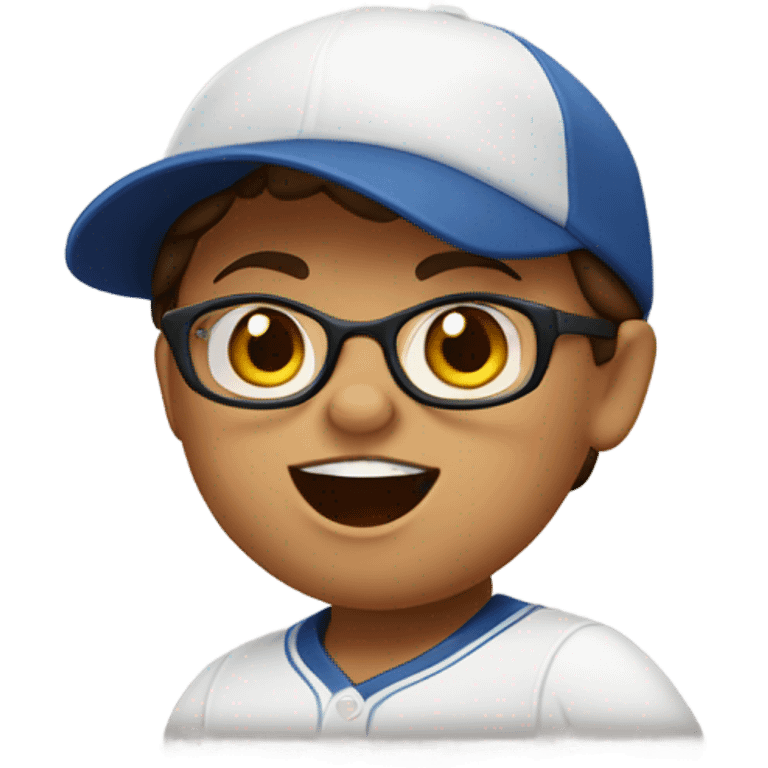 Fair skinned chubby brown eyed girl with glasses in baseball cap running emoji