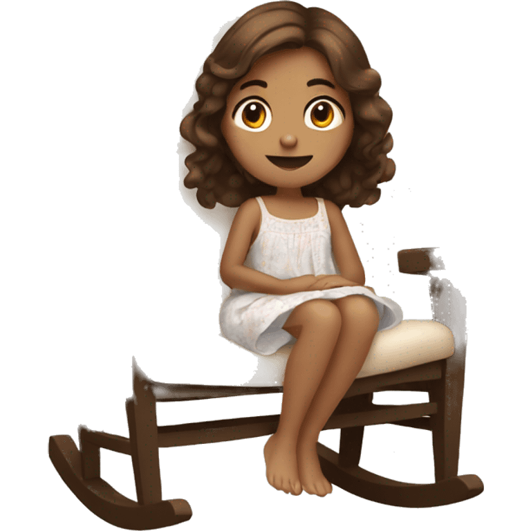 Girl with brown hair wearing a nightgown sitting in a rocking chair emoji