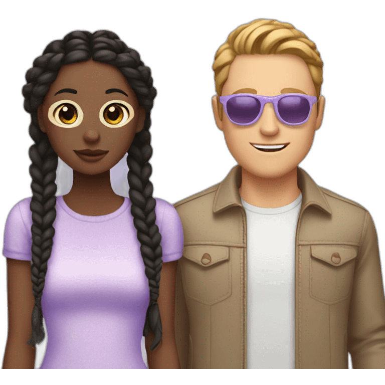 white man with brown hair sunglasses and a black woman with braids wearing a pastel lavender top emoji