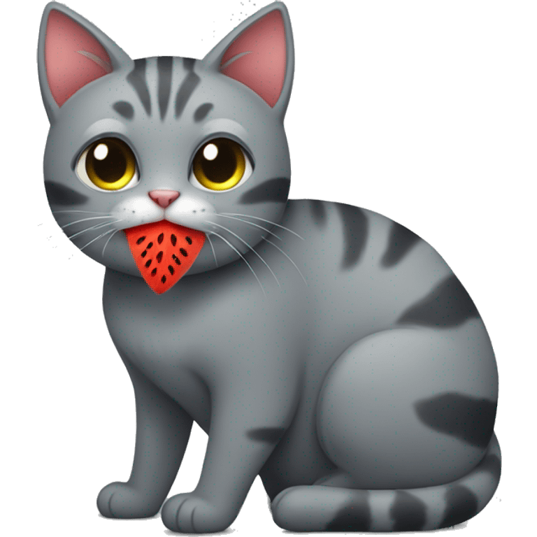 À grey cat eating watermelon emoji