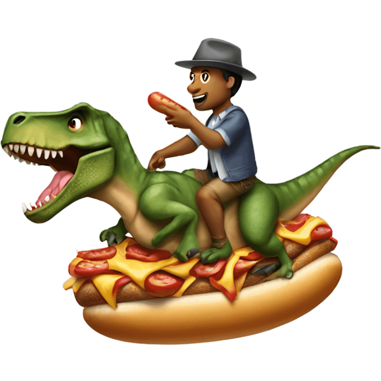 Dinosaur riding an biggg hot dawg emoji