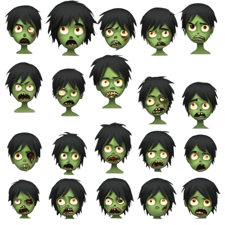 Boy, zombie, black hair, medium long, emo, shaggy, dark, spooky, creepy expression emoji