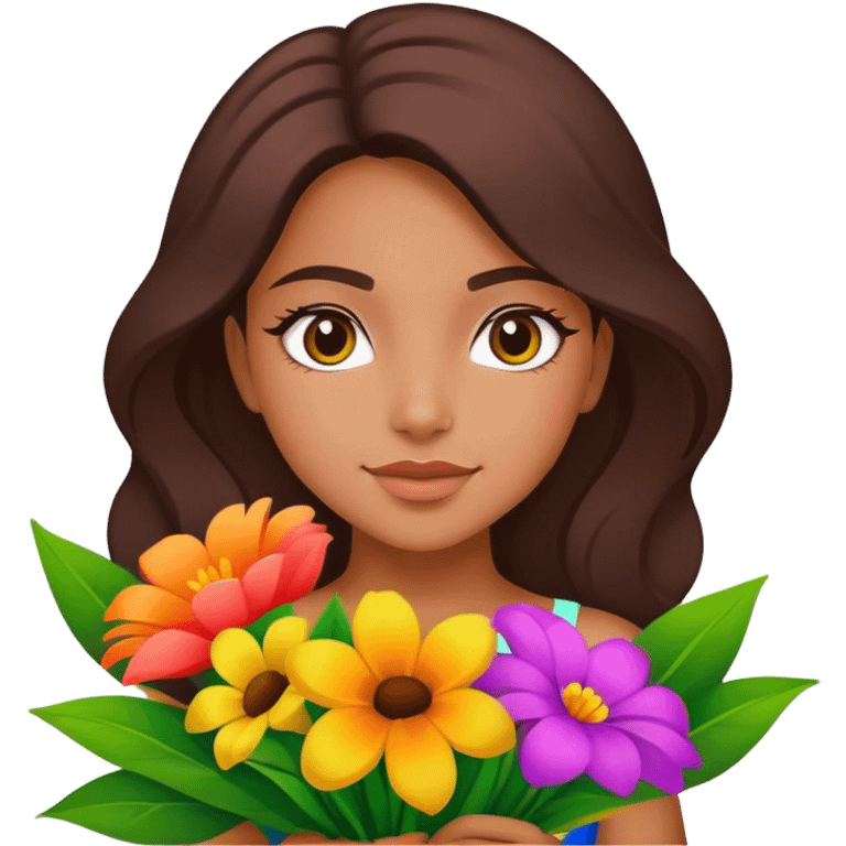 Brazilian girl with bouquet of flowers emoji