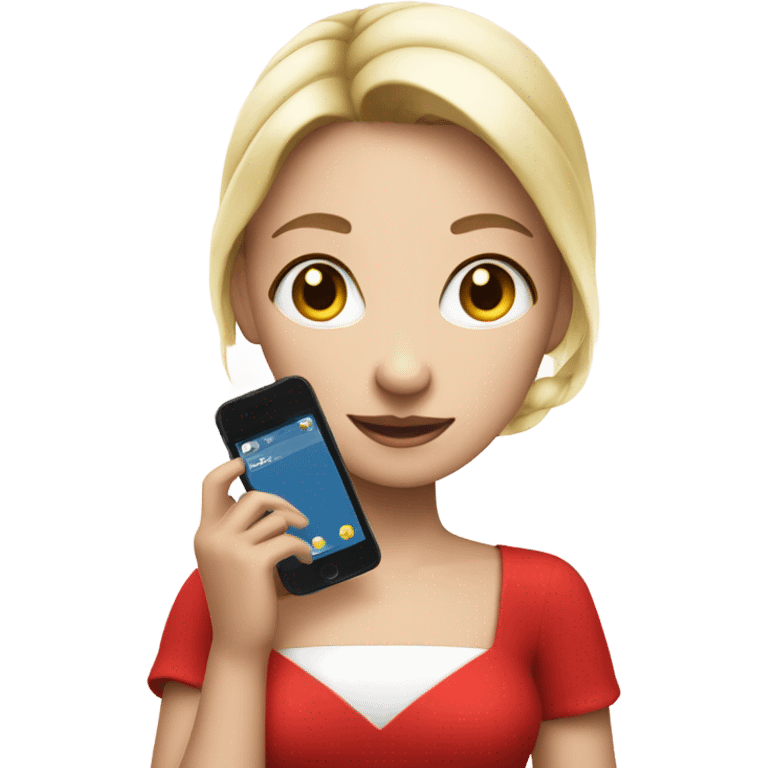 a white skin girl in a red dress holding phone emoji