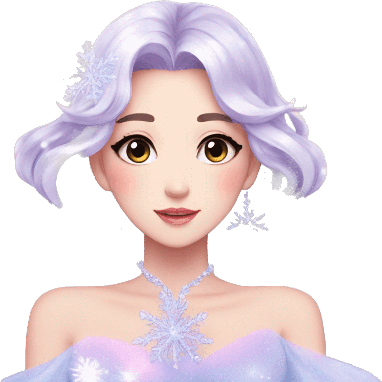 Gorgeous Beautiful Anime-Pastel-Lady with crystals and snowflakes and glitters aesthetic emoji