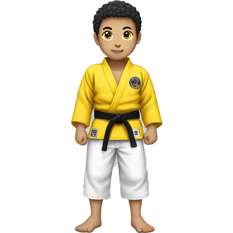 Full body Asian boy with short curly hair wearing jiujitsu gi with a yellow belt  emoji