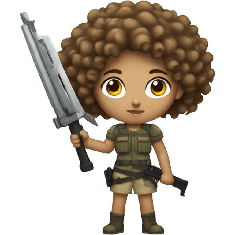 light skinned curly-haired girl with weapon emoji