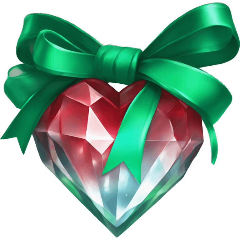 crystal red heart wrapped in emerald bow emoji