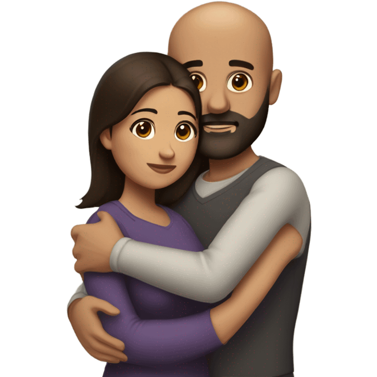 Comforting hug from brunette Puerto Rican with dark brown eyes to short, bald man with brown eyes and a beard emoji