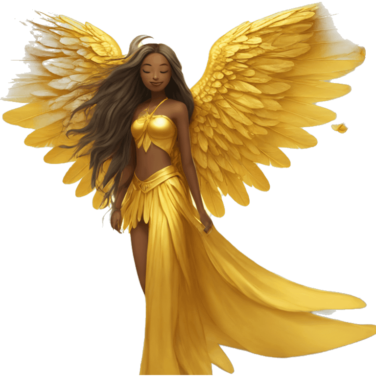 big wings, sun, gold, Beautiful, fairy, long hair emoji