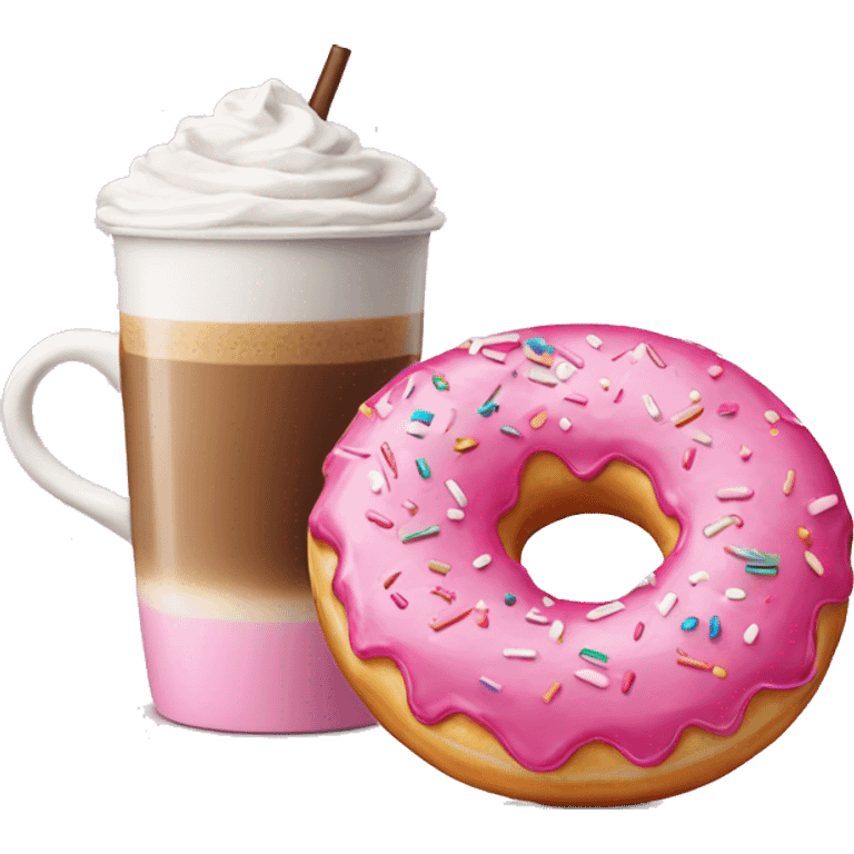 Pink sprinkle donut and a latte  emoji