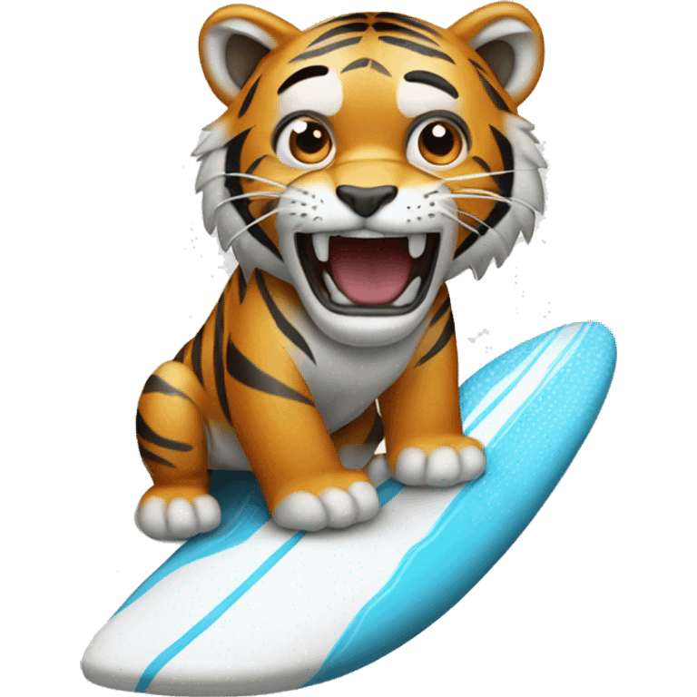 a tiger Crying on a surf board emoji