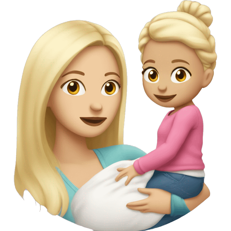 Blonde hair mom with baby girl emoji