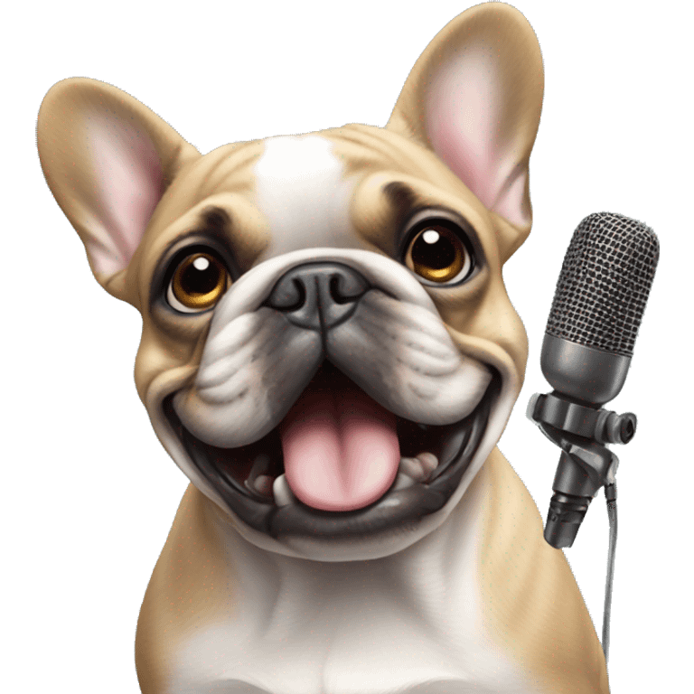 French bulldog with microphone emoji