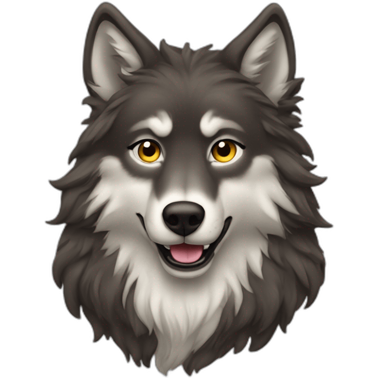 Curly long haired brune wolf emoji