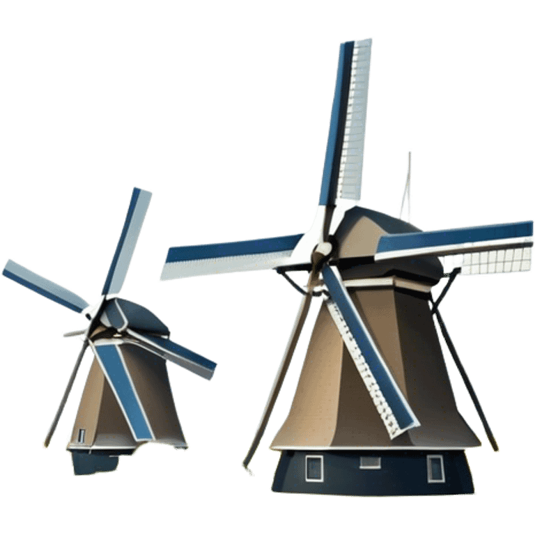 Cinematic Realistic Kinderdijk Windmills Landmark Emoji, showcasing traditional Dutch windmills aligned along a tranquil canal, with lush green fields, soft ripples in the water. emoji