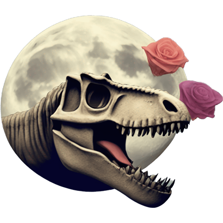 A moon with dead flowers surrounded with t-Rex’s with bows  emoji