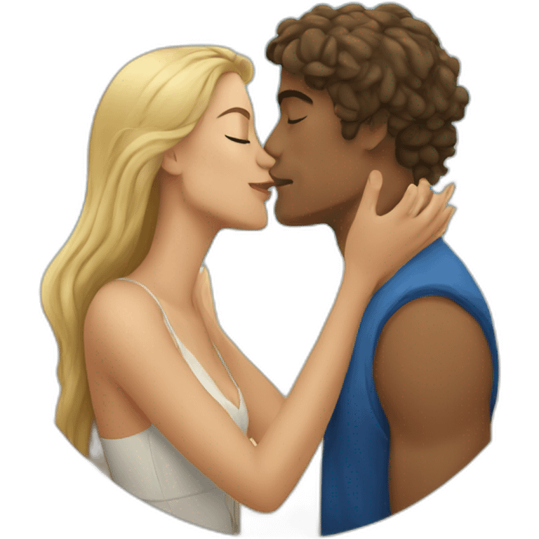 at the beach young metis man and white woman kiss love emoji