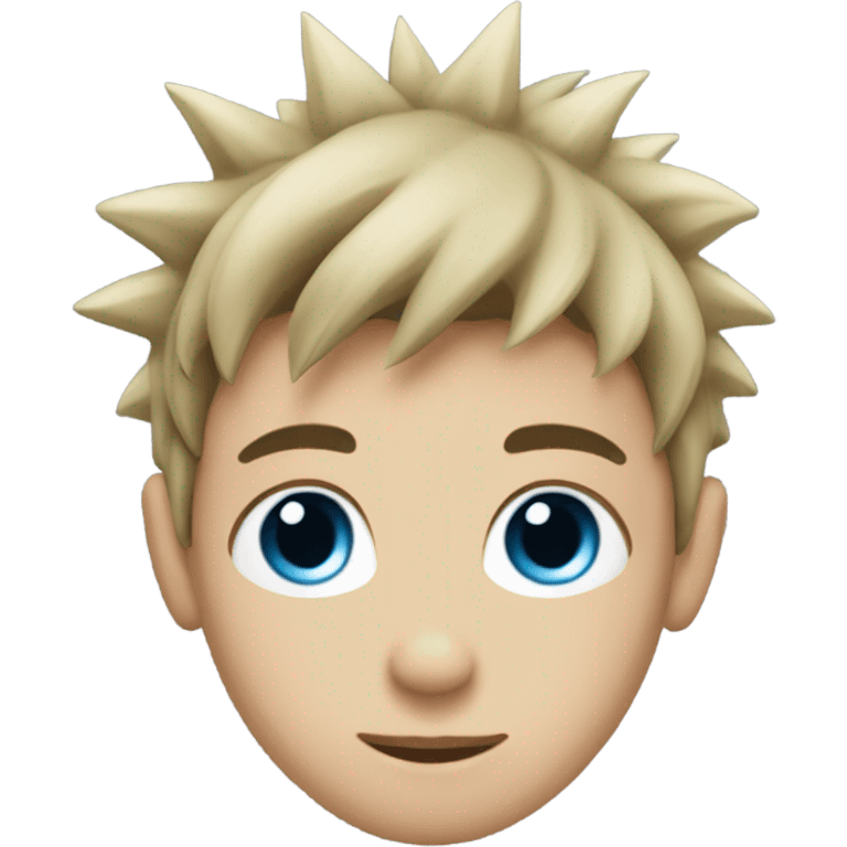 boy with spiky black medium length hair, blue eyes, eyeliner emoji