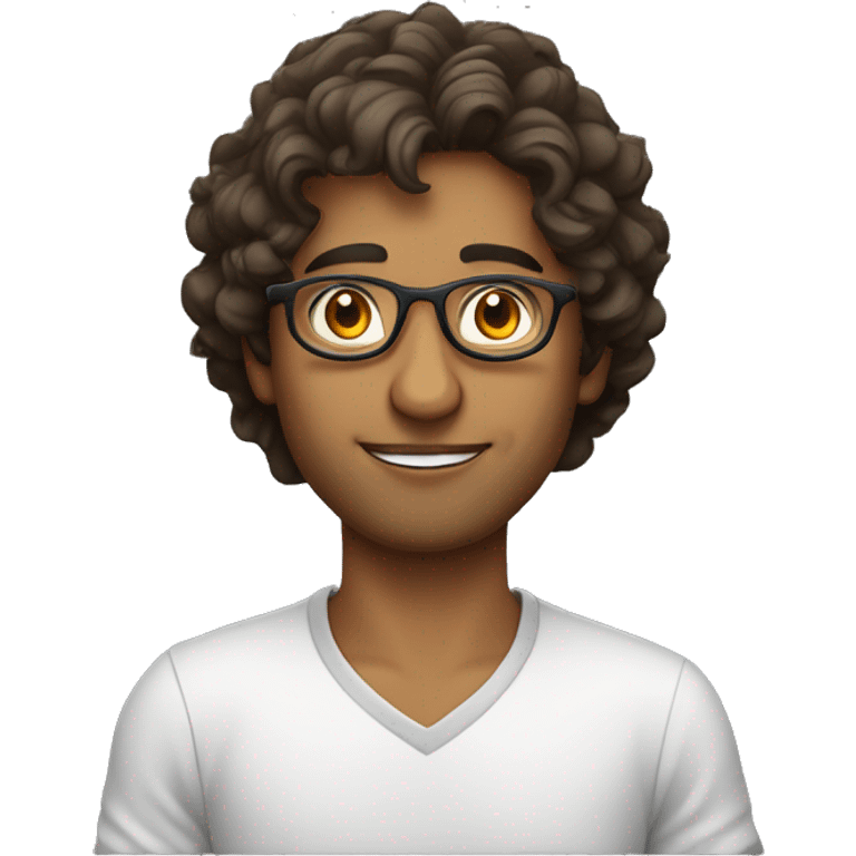 wavy hair indian guy, with circle glasses, with tshirt emoji