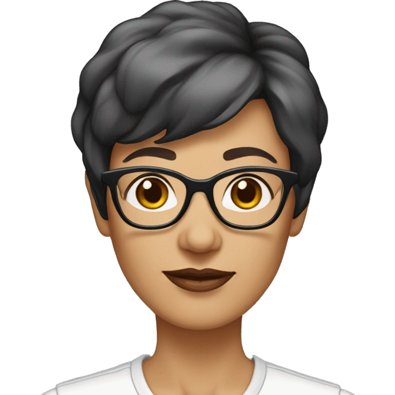 women in her 50´s black short hair, glasses and white brown eyes emoji