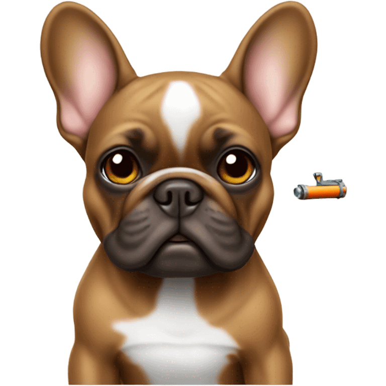 brown french bulldog with a water pistol emoji