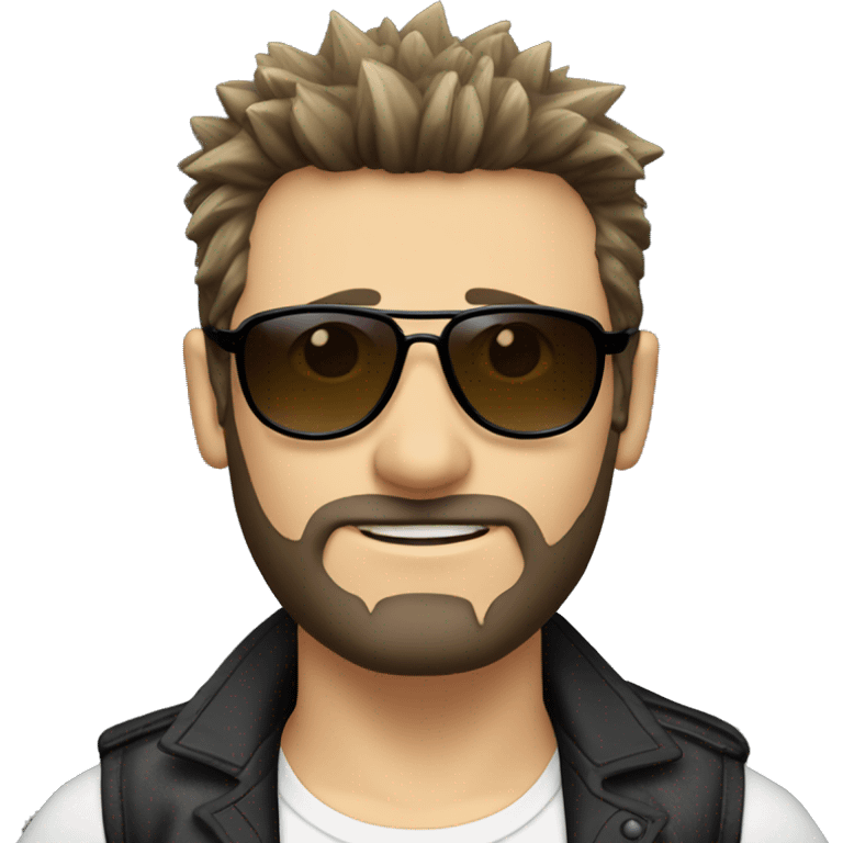 dark hair caucasian male spiky hair short on sides, black beard, perfecto, aviator sunglasses emoji