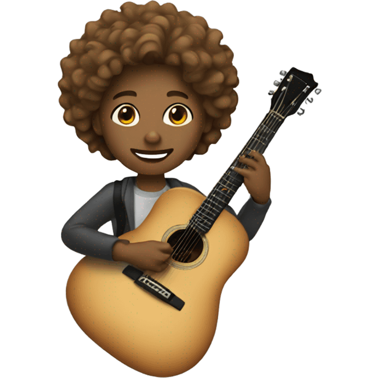 light brown skin with wavy hair student playing guitar emoji