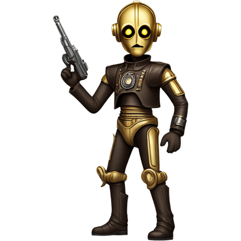 rough and tough c3Po wearing Satan’s leather biker outfit with guns hat. walking emoji