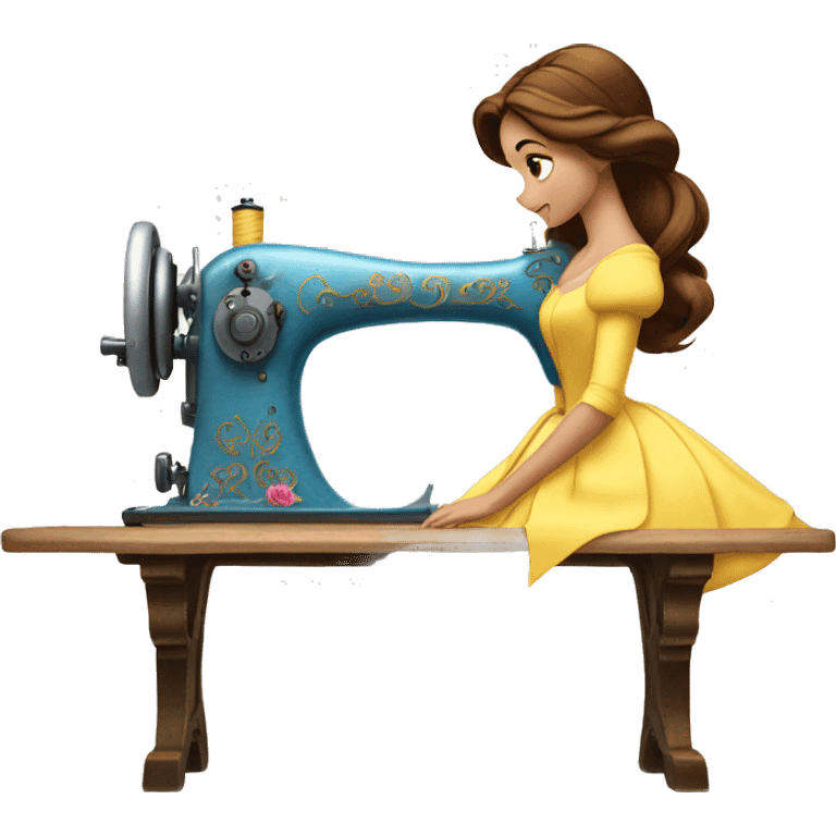 Belle from beauty and beast sewing on sewing machine emoji