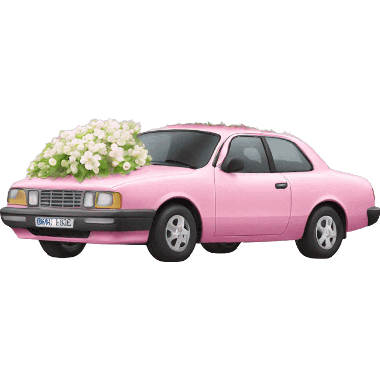 Pink car with white flowers  emoji