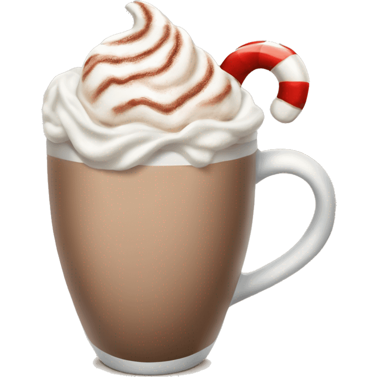 beige hot chocolate with marshmallows and whipped cream and candy cane emoji