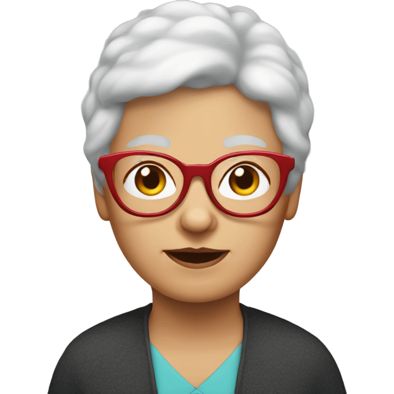 White Grandma emoji, wearing cat-eye shaped rim glasses and red hair emoji