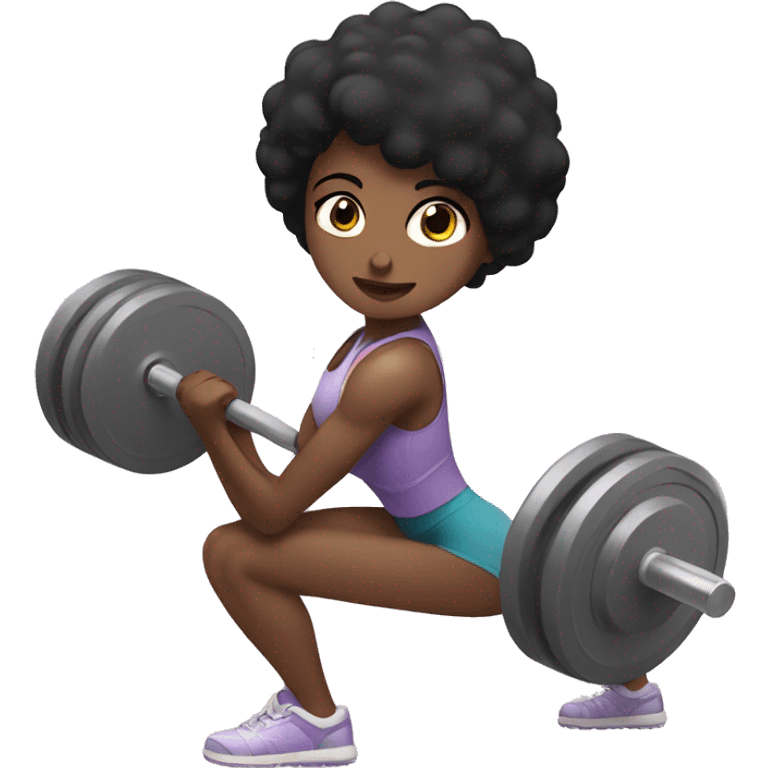 Black haired girl who is doing weight lifting emoji