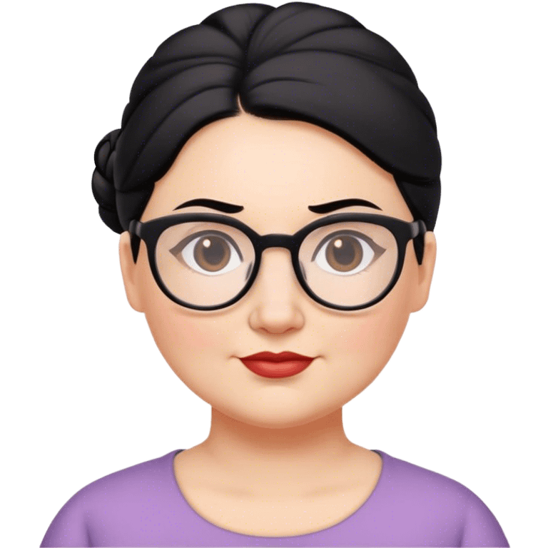 middle aged pale chubby female teacher with black hair in a updo bun, wearing glasses emoji