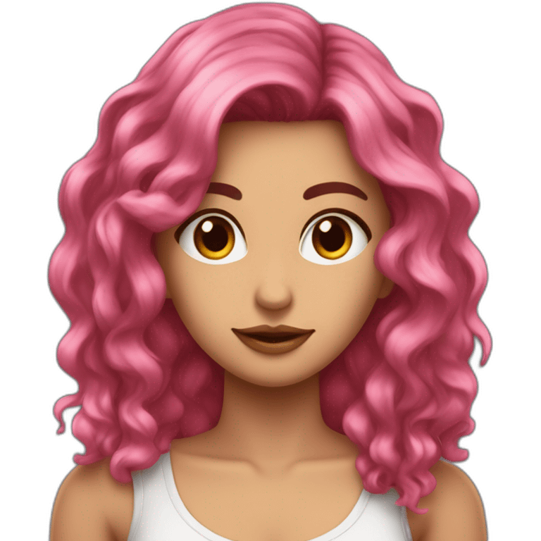 Chica morena con pelo más largo de un lado con mechas rosas emoji