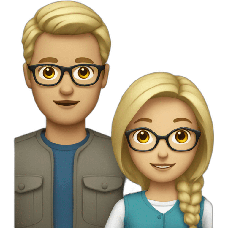 blonde woman and man with brown hair and glasses emoji