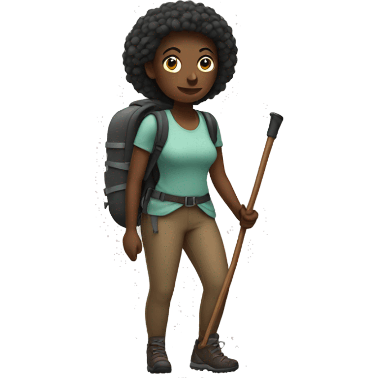 Dark Woman hiking full body with hiking sticks  emoji