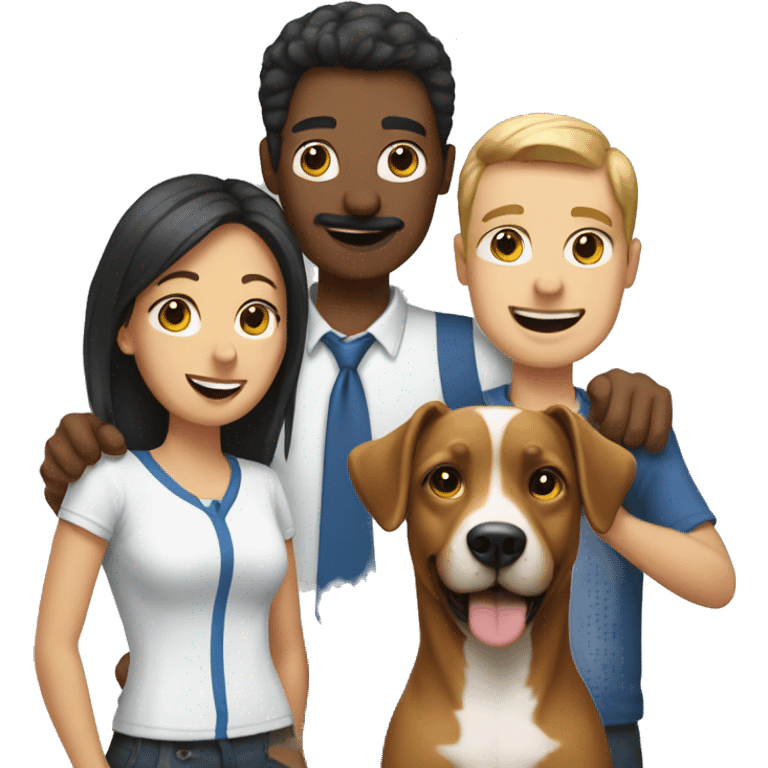 Two guys with a woman and a dog  emoji