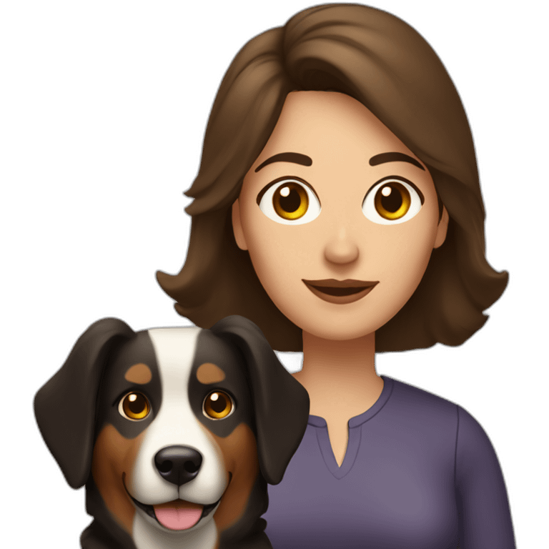 middle aged brunette woman with medium hair and shepard dog emoji