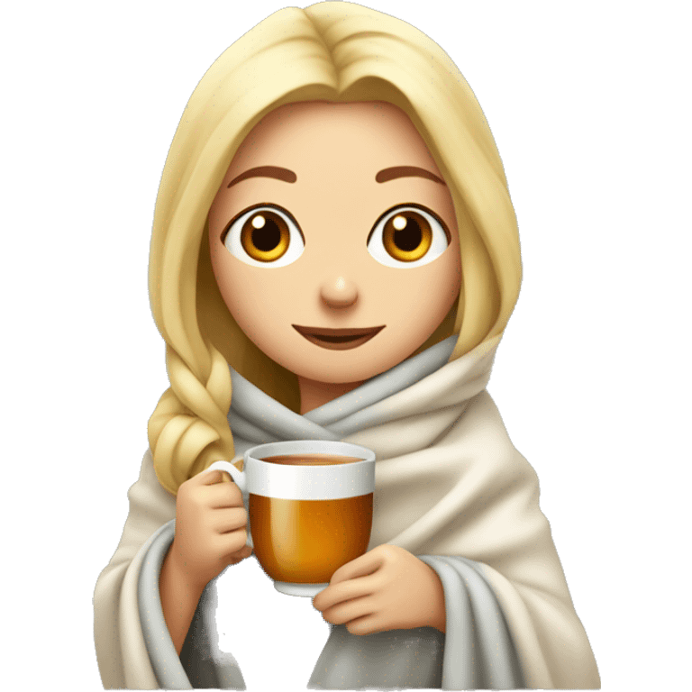 Blonde girl wrapped in blanket drinking tea emoji