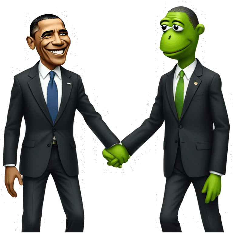 Obama and Kermit the frog holding hands emoji