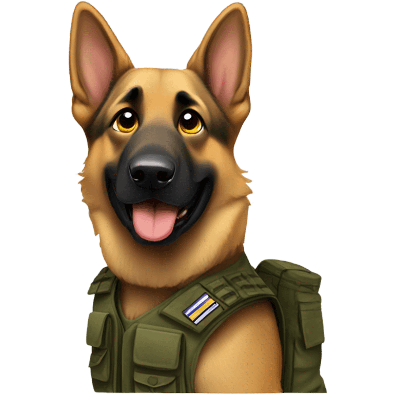 German Shepard wearing Ukraine military vest emoji