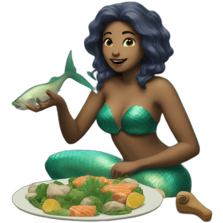 A mermaid eating fish emoji