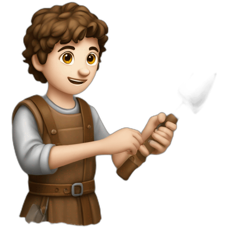 young coin engraver apprentice yielding tool, medieval age emoji