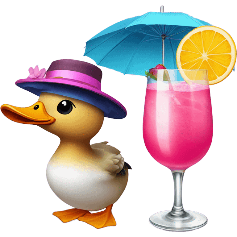 Duck drinking a pink cocktail emoji